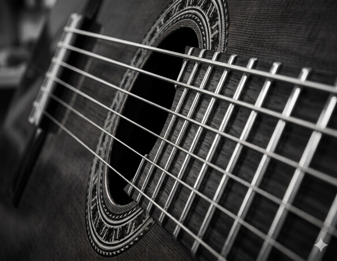 Acoustic guitar strings close-up